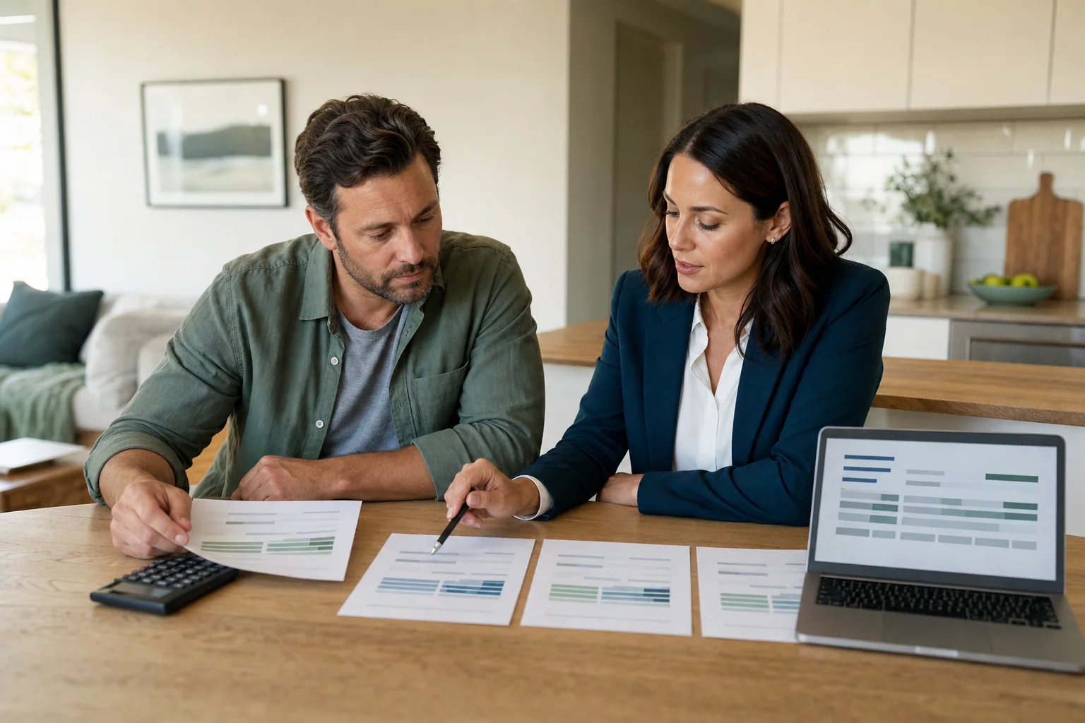 Australian homeowner and mortgage broker comparing a current loan with several refinance options