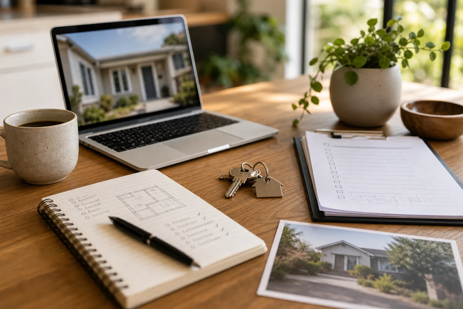 Australian home buyers reviewing a building plan and finance documents