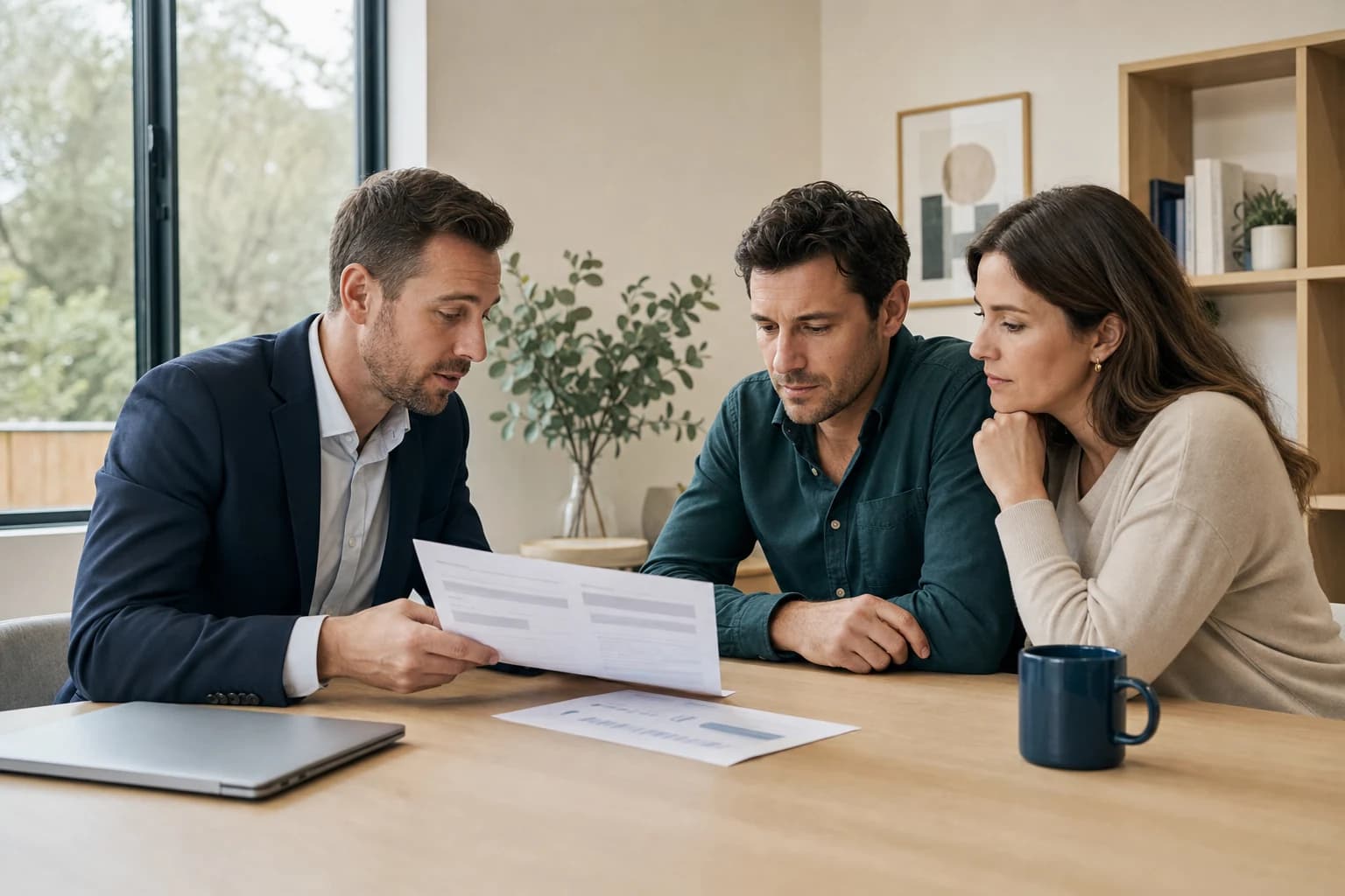Borrowers reviewing a mortgage broker fee and commission disclosure in an Australian office