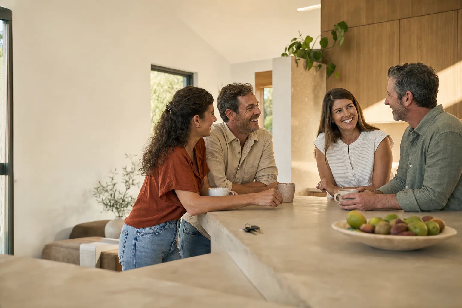 Friends catching up together at home